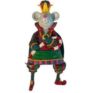 Vintage 1980 Russ Berrie Mouse King Jester Candy Cane Sitting Christmas Figurine
